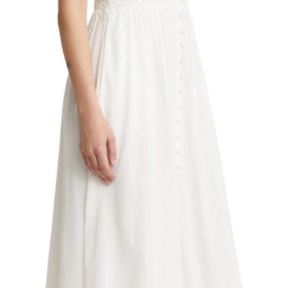 NEW REFORMATION Kamryn Embroidered Smocked Waist Organic Cotton Blend Midi Sz 8 - Picture 2 of 10